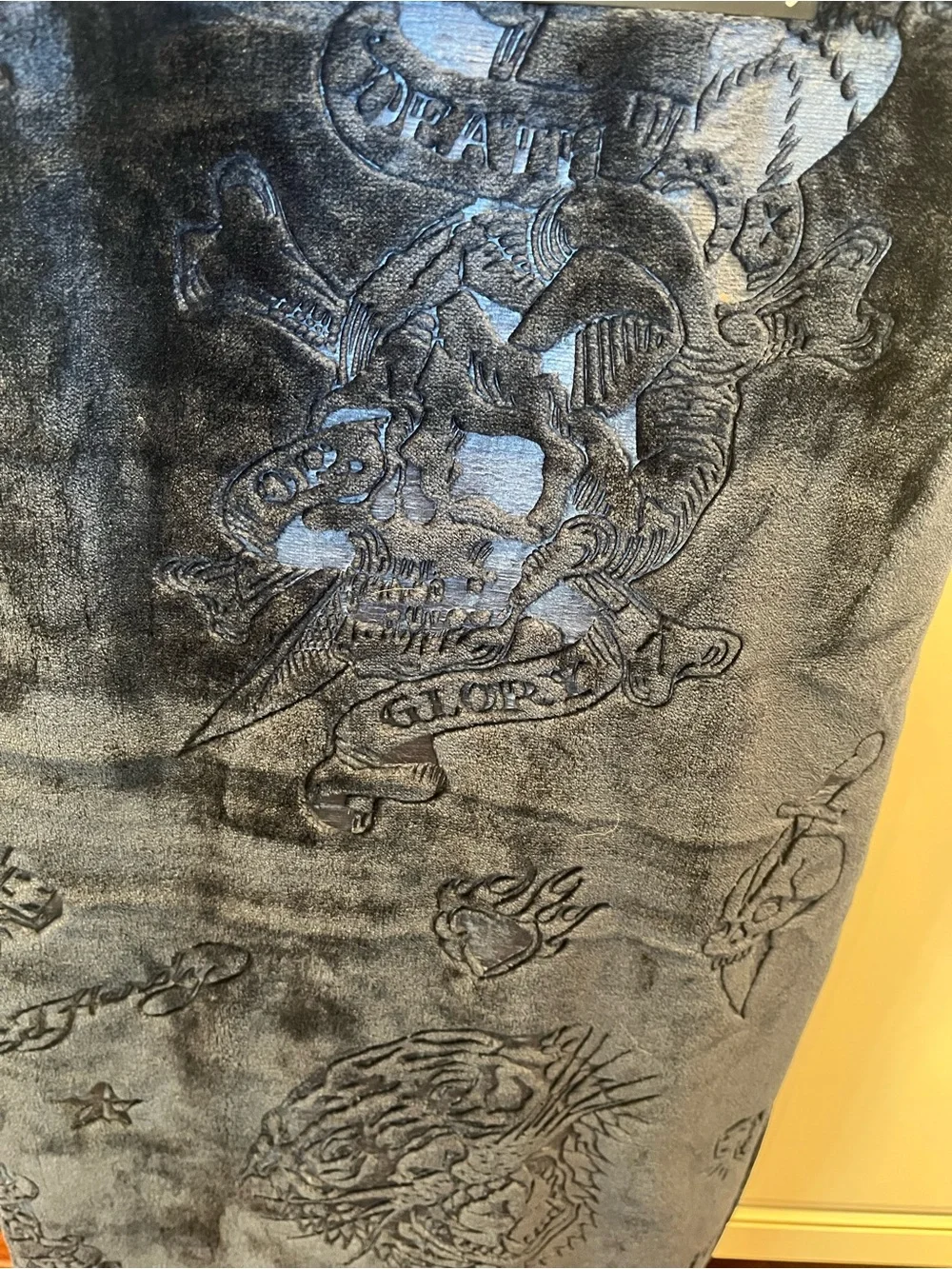 Ed Hardy Twin Embossed Plush Blanket - Navy